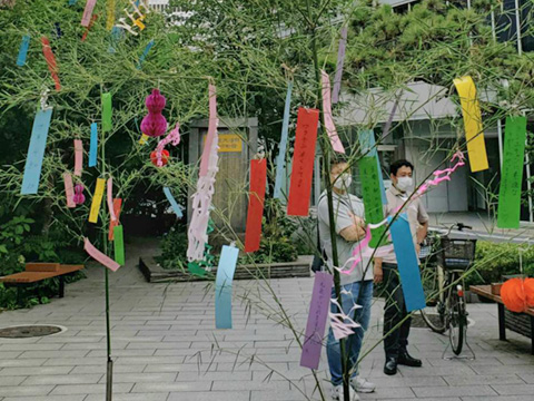 七夕飾り設置 / 於 : 京橋大根河岸おもてなしの庭
